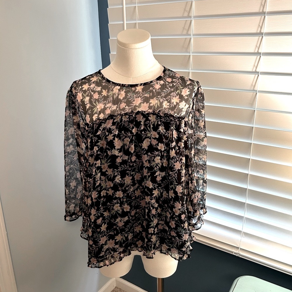 Floral Sheer Blue Blouse